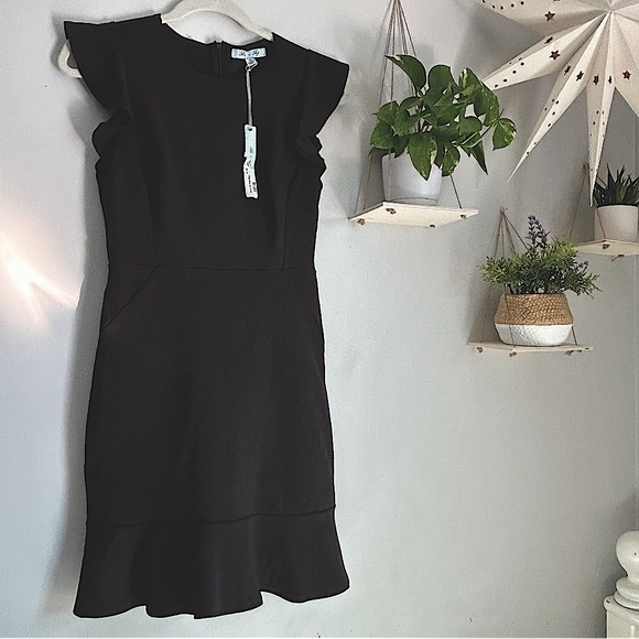 🩷NWT SHE AND SKY LITTLE BLACK DRESS FLOUNCE HEM MINI DRESS DANCE TRENDING - Picture 2 of 8